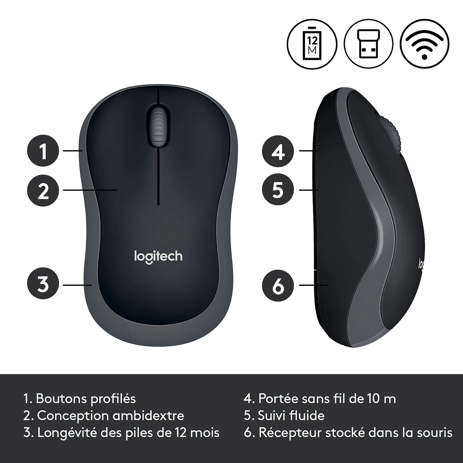 Souris Logitech Wireless M185 (Gris)