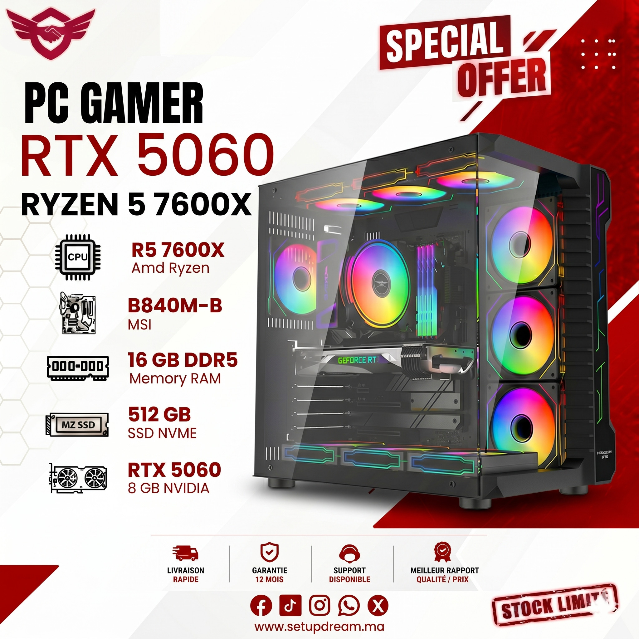 PC Gamer Ryzen 5 7600X + RTX 5060