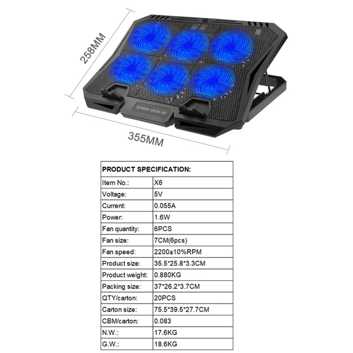 Ventilateur PC Gamer X6B Gaming Cooler Pad - Vue 3