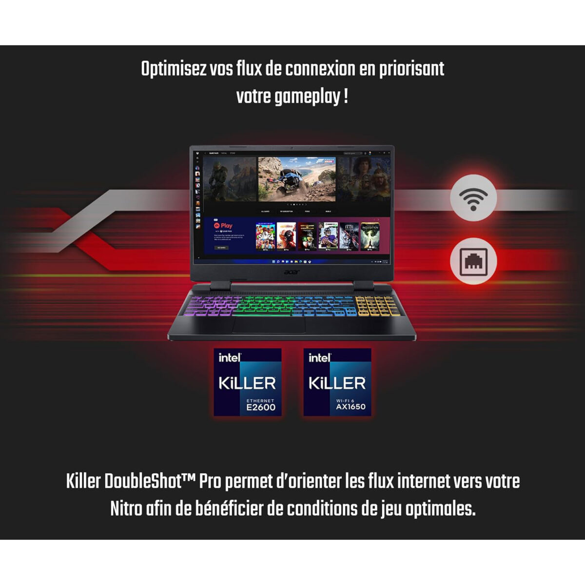 Acer Nitro 5 AN515-58-591R - i5 13420H, 16GB DDR5, 1To SSD, Nvidia RTX 3050, 15.6" - Vue 6
