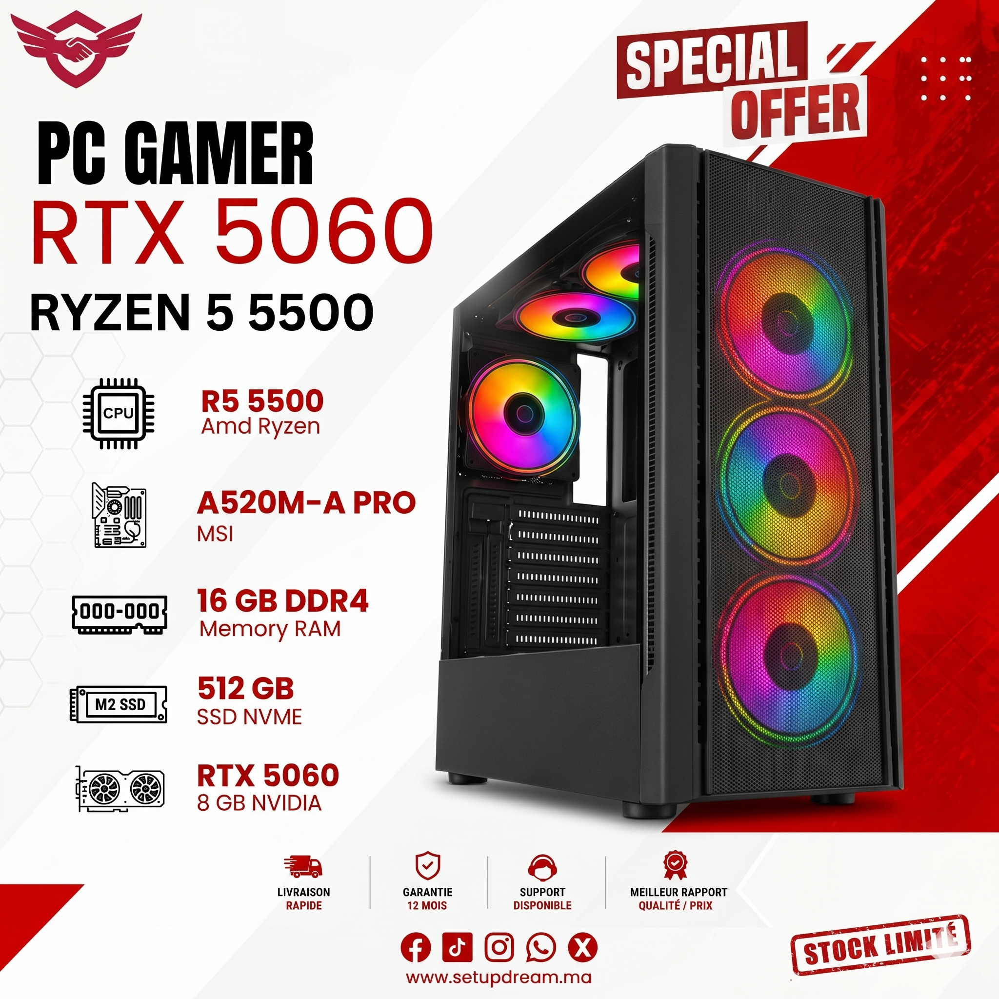 PC Gamer Ryzen 5 5500 + RTX 5060