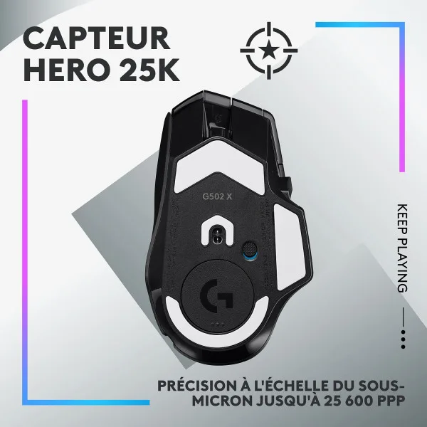 Logitech G G502X Plus Noir | Prix Maroc - Vue 3