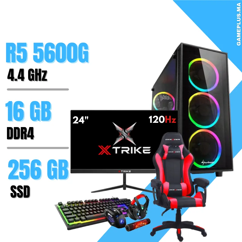 Setup Complet PC Gamer Ryzen 5 5600G / 16GB / 256GB SSD + Chaise Gamer