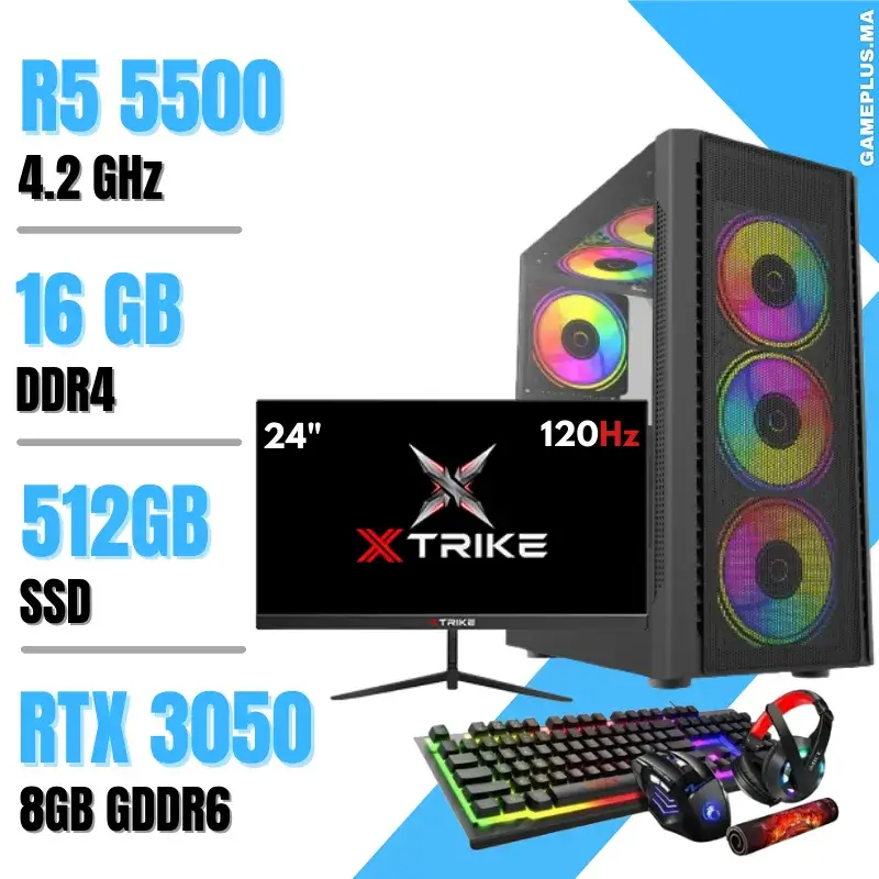 Setup Complet PC Gamer Ryzen 5 5500 / 16GB / 512GB SSD / RTX 3050 8GB