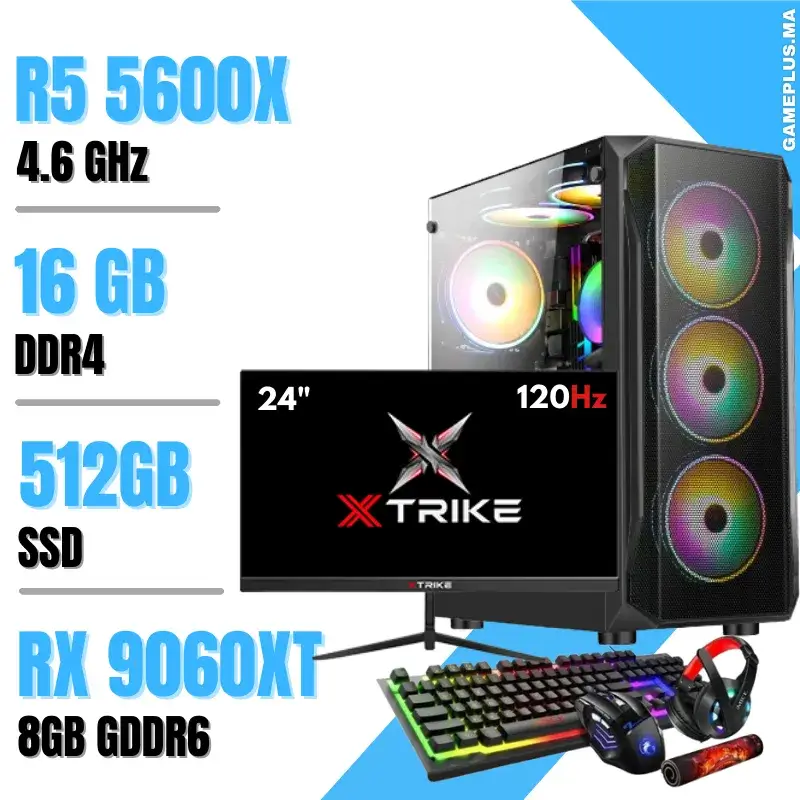 Setup Complet PC Gamer Ryzen 5 5600X / 16GB / 512GB SSD / RX 9060XT