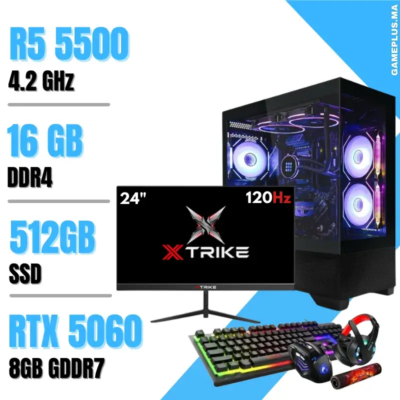 Setup Complet PC Gamer Ryzen 5 5500 / 16GB / 512GB SSD / RTX 5060 8Gb