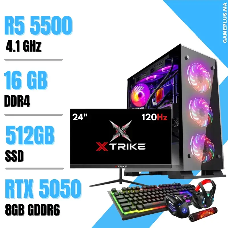 Setup Complet PC Gamer Ryzen 5 5500 / 16GB / 512GB SSD / RTX 5050 8Gb