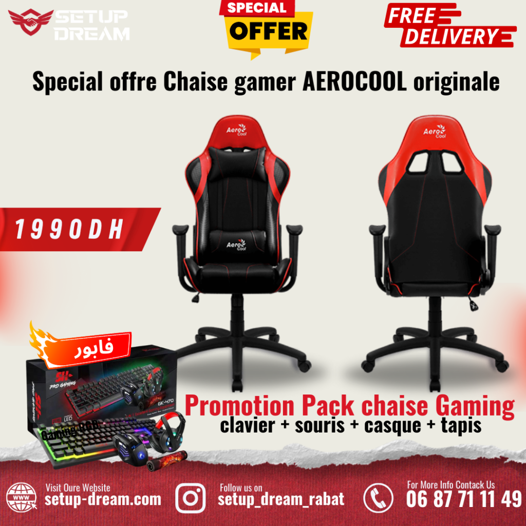 AEROCOOL AC100 AIR Rouge + COMBO GAMER SH (Casque, Clavier, Souris, Tapis) 1