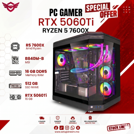 PC Gamer Ryzen 5 7600X + RTX 5060Ti 16GB